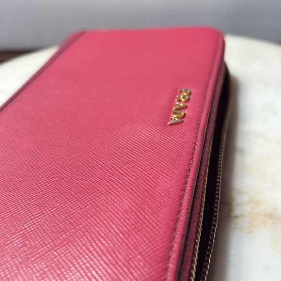 PRADA Long Wallet Purse 1M1157 leather Pink wine red Round zip - Picture 11 of 14